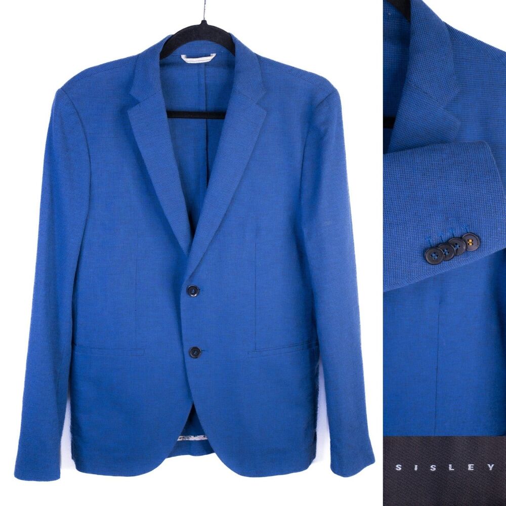 Sisley Slim Fit Dynamic Linen Blend Blazer Sport Coat Sz 36R Two Button Jacket
